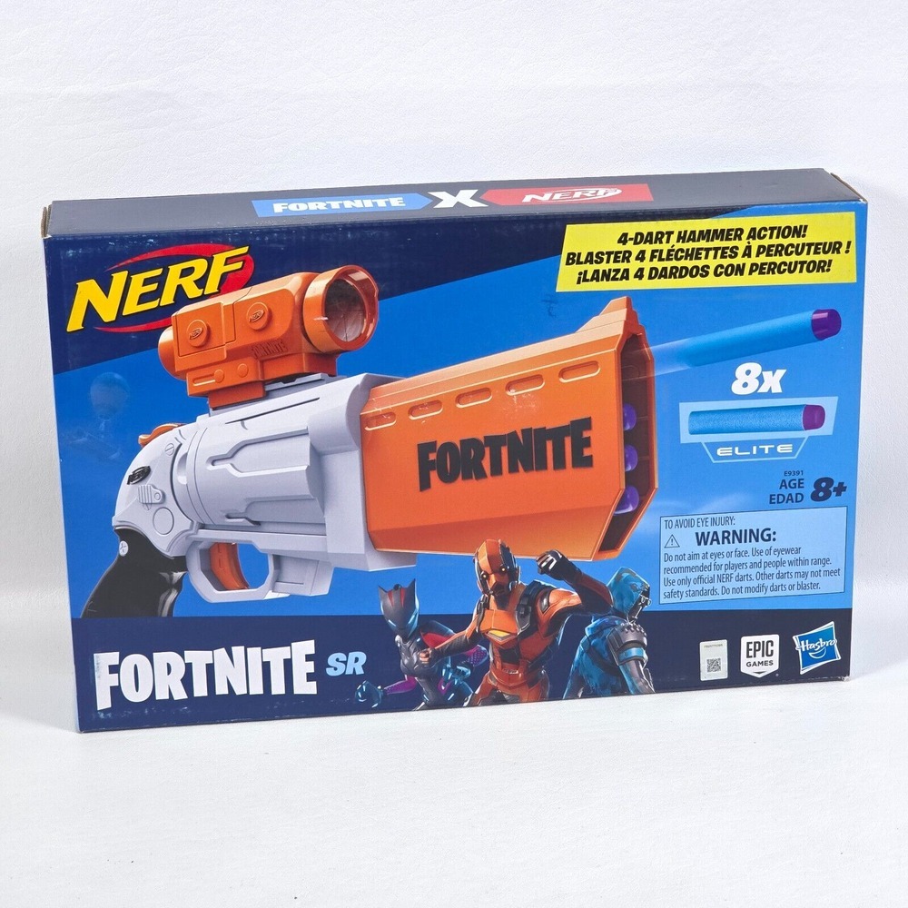 Nerf Fortnite SR Elite 8 Dart Hammer Action Blaster Official NEW Scope & Darts